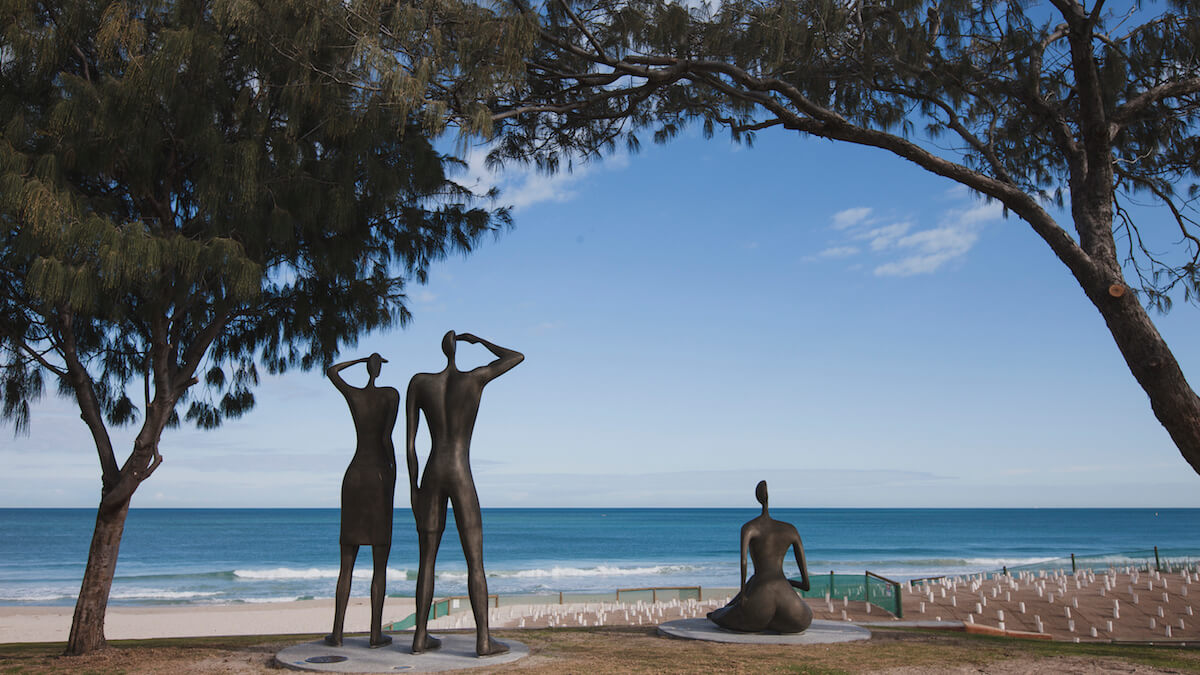 Sculptures by beach