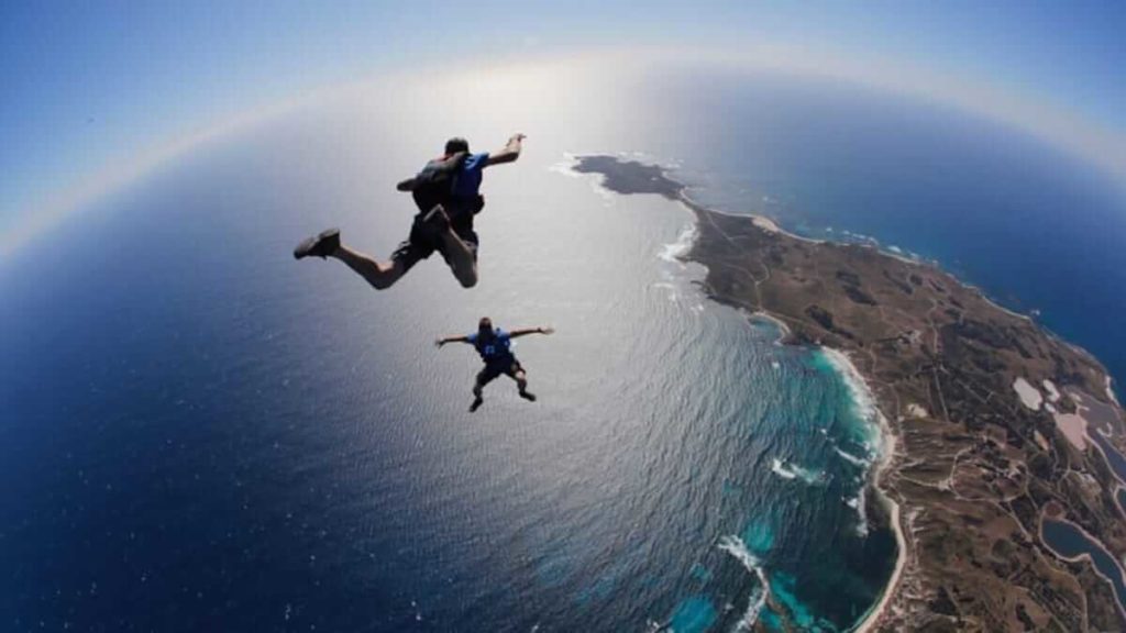 two people skydiving on Rottnest